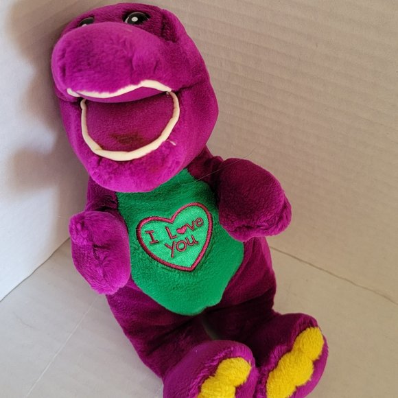 Small Barney Purple Green Dinosaur Plush Doll PBS Kids TV Show I Love You Heart - Picture 2 of 11